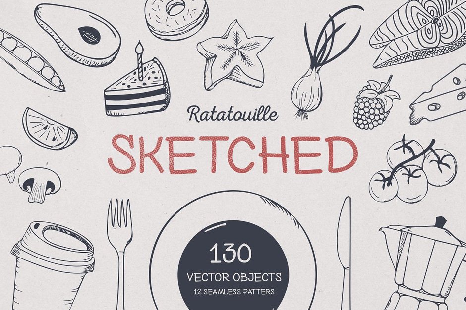 Ratatouille Sketched Food Graphics