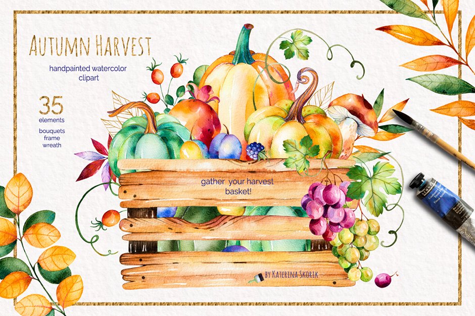 Autumn Harvest: Vibrant Autumn Watercolor Collection
