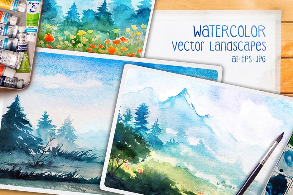 Watercolor Vector Landscapes Vol. 2