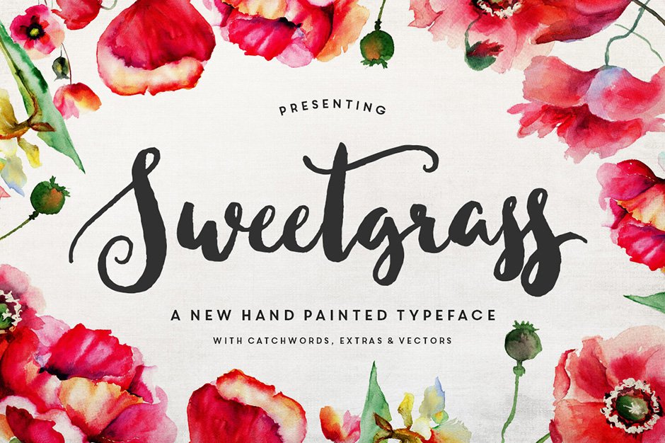 Sweetgrass Typeface & Floral Vectors