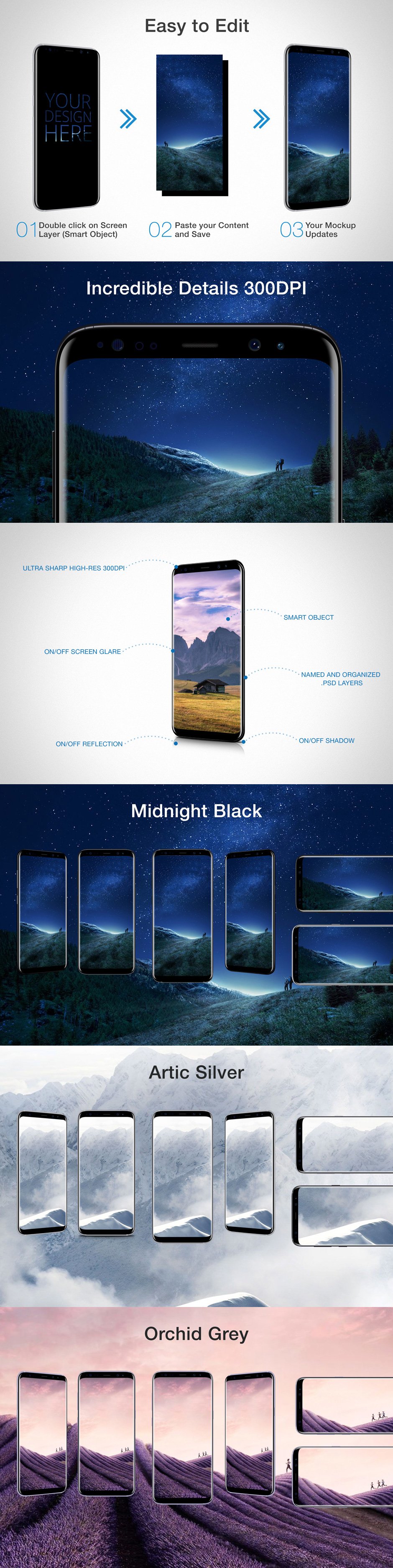 Samsung Galaxy S8 Android Mockups