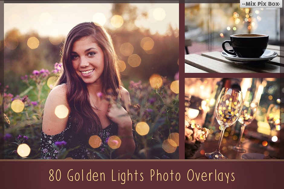 80 Golden Lights Bokeh Overlays