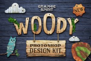 Woody Photoshop Wooden Design Kit