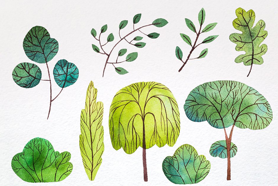 Watercolor Trees Set 2