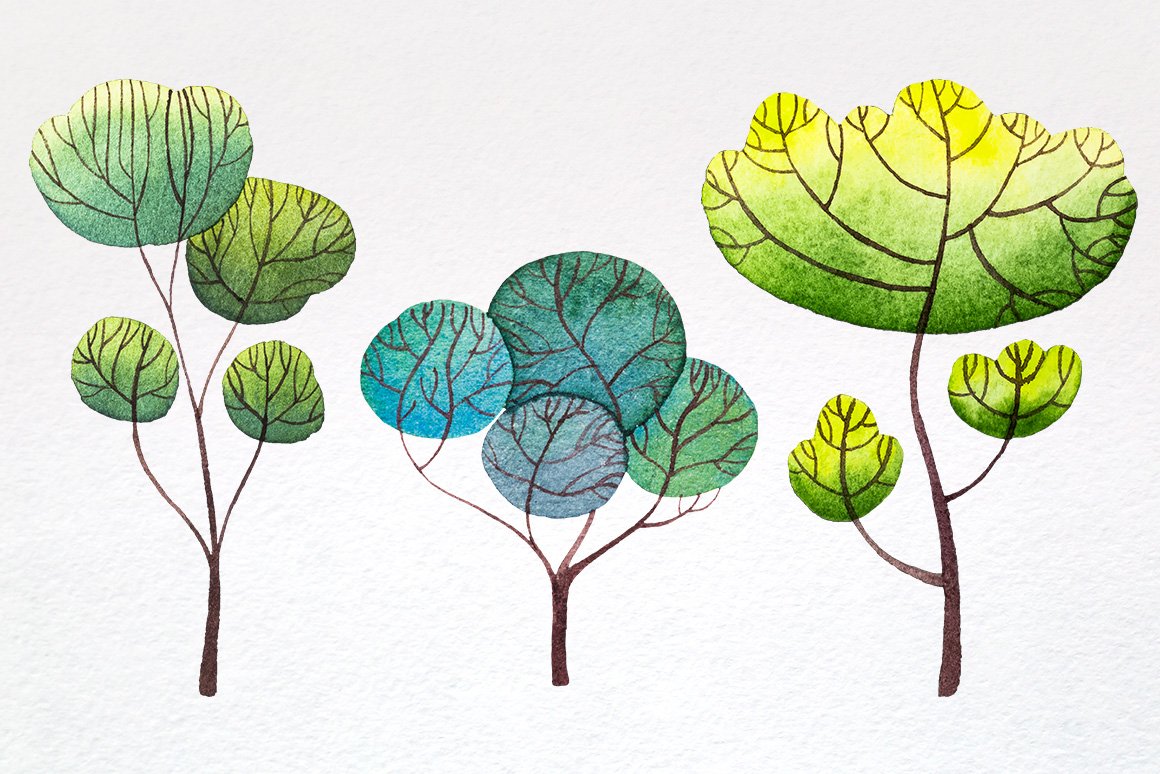Watercolor Trees Set 2