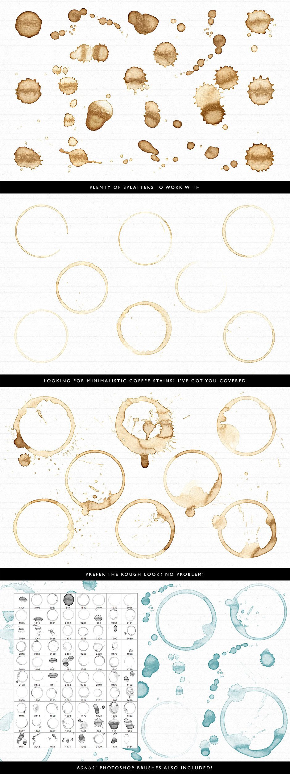 80 Coffee Stains, Rings and Splatters