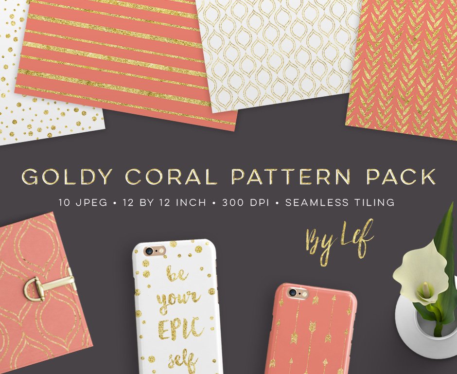 Gold and Coral Patterns Pack