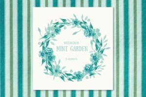 Mint Garden: Mint Colored Floral Watercolor Set