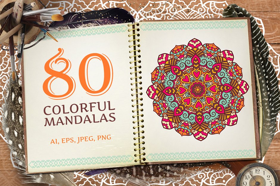 80 Vector Vintage Mandala Ornaments