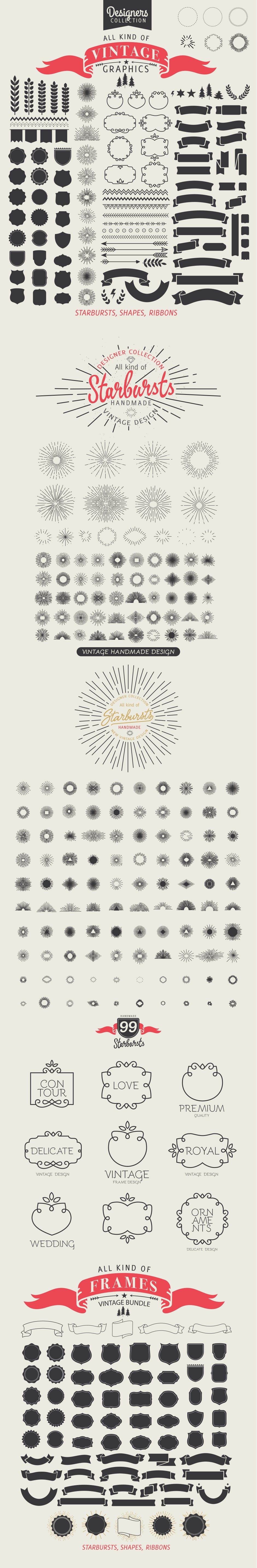 240 Styled Ribbons, Starbursts & Shapes Vector Graphics