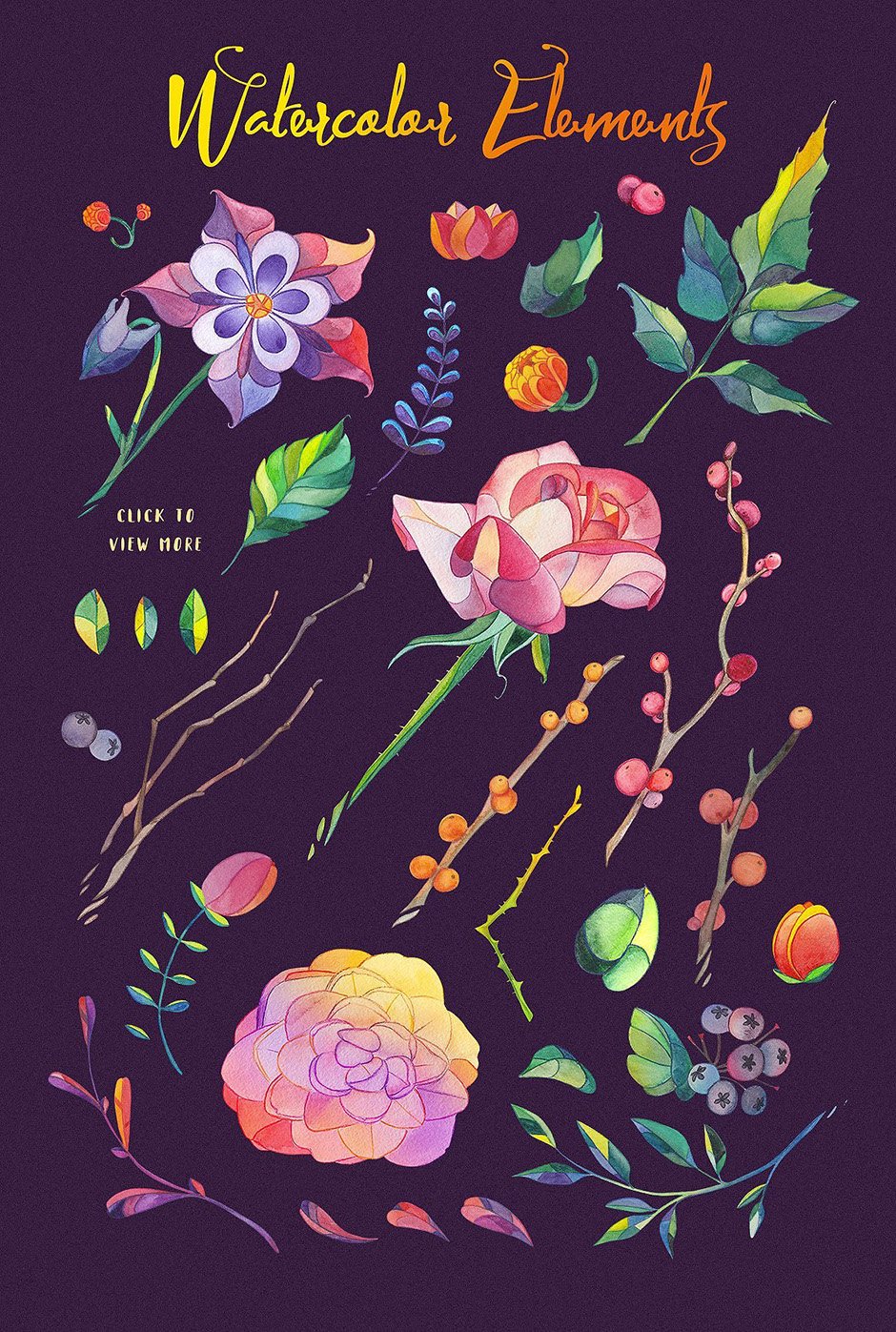 Lunar Flower Watercolor Graphic Kit