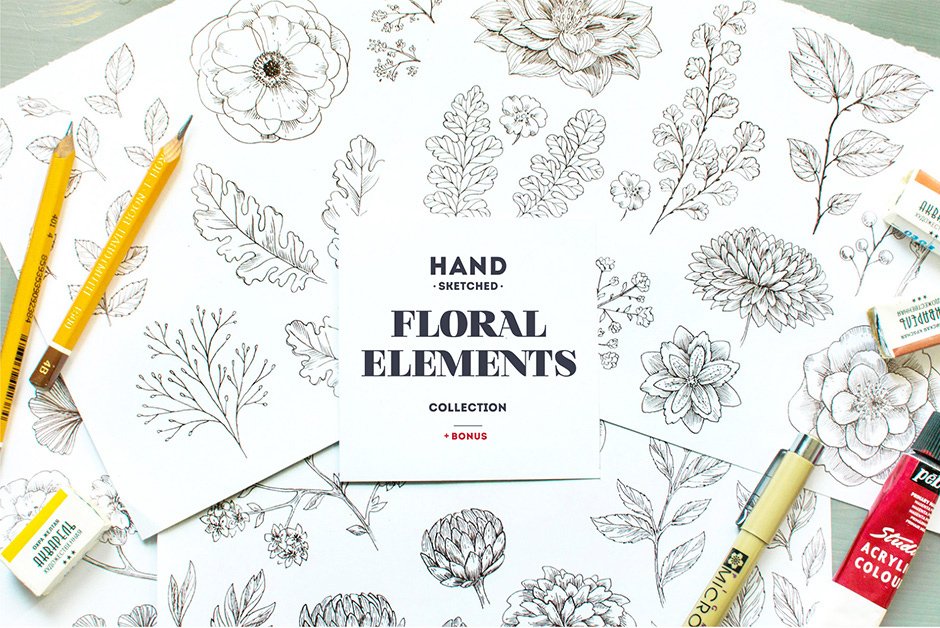 Handsketched Floral Elements Kit