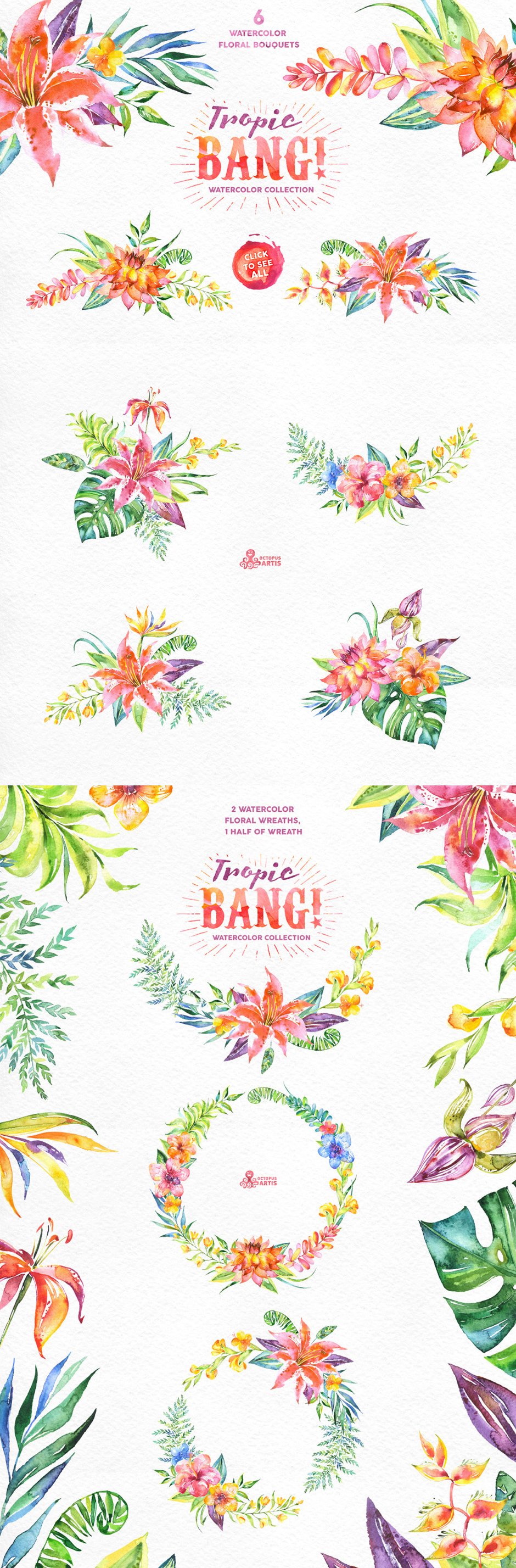 Tropic Bang Watercolor Floral Illustrations
