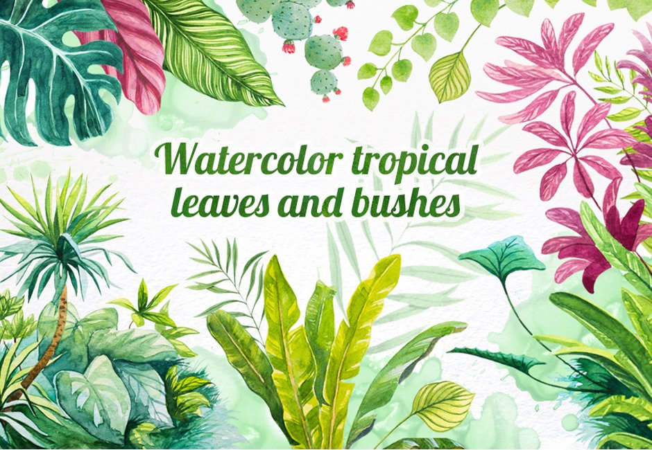 Watercolor Tropical Leaves