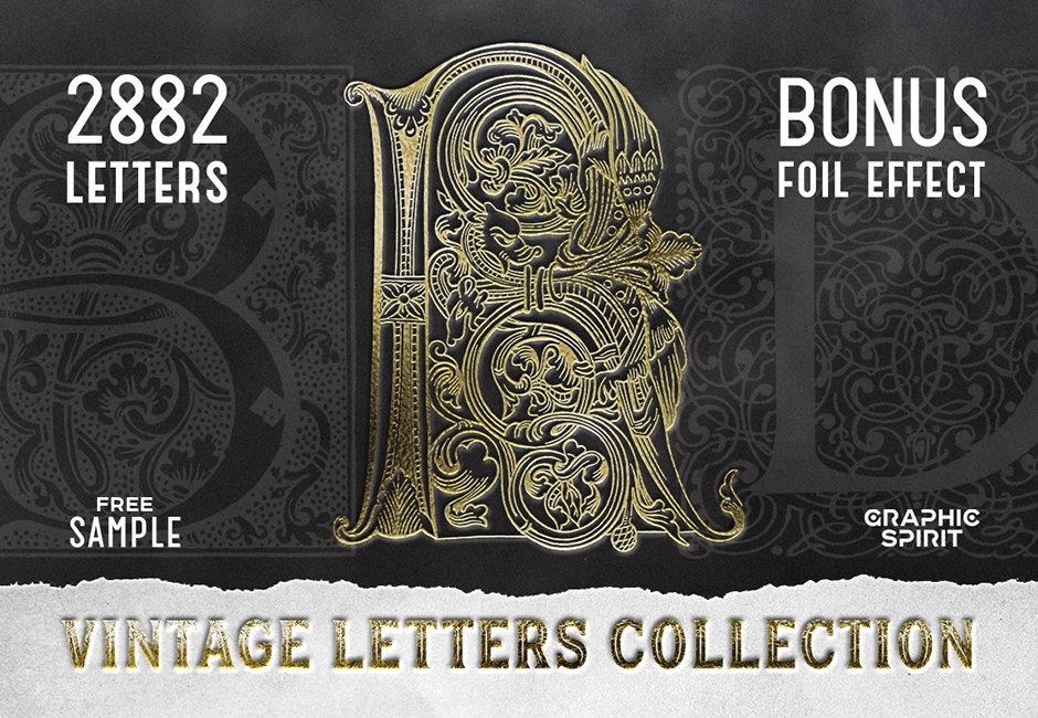 Vintage Letters Collection: Rare Vintage Initials In Different Styles Such  As Celtic, Gothic And Gravure