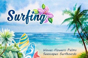 Surfing Watercolor Set
