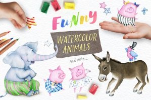Funny Watercolor Animals
