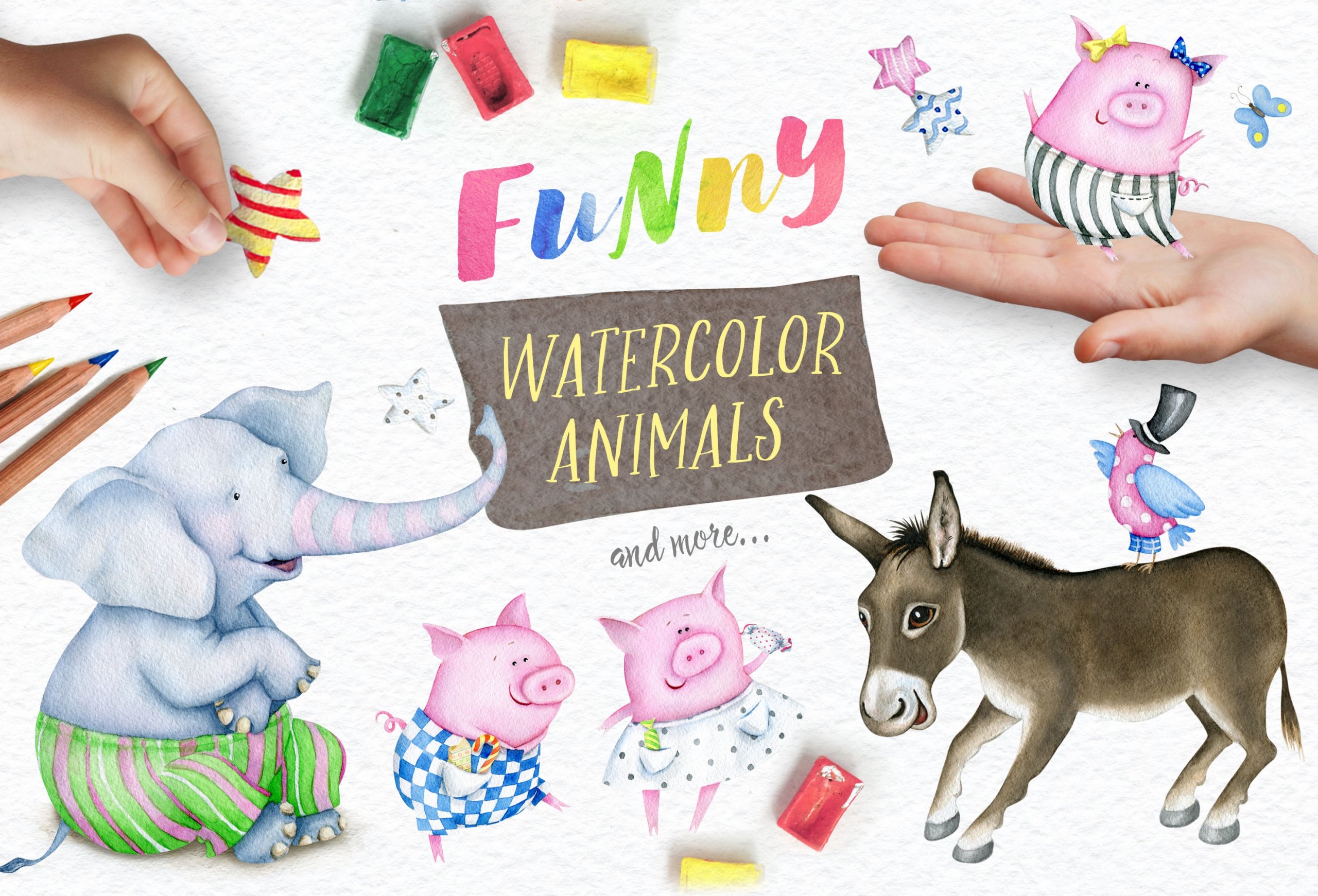 Watercolor Animals + Bonus Happy Set