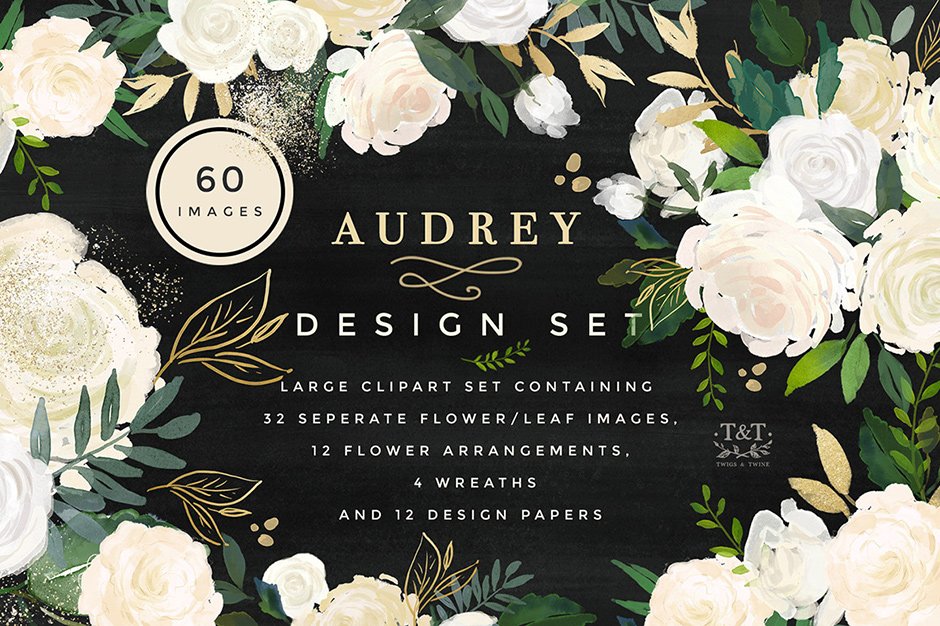 Watercolor Floral Design Set -Audrey