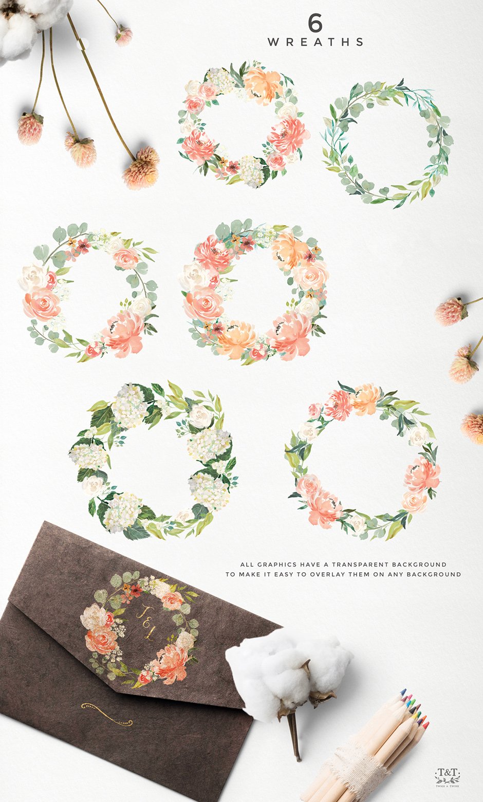 Peaches & Cream Flower Graphic Set