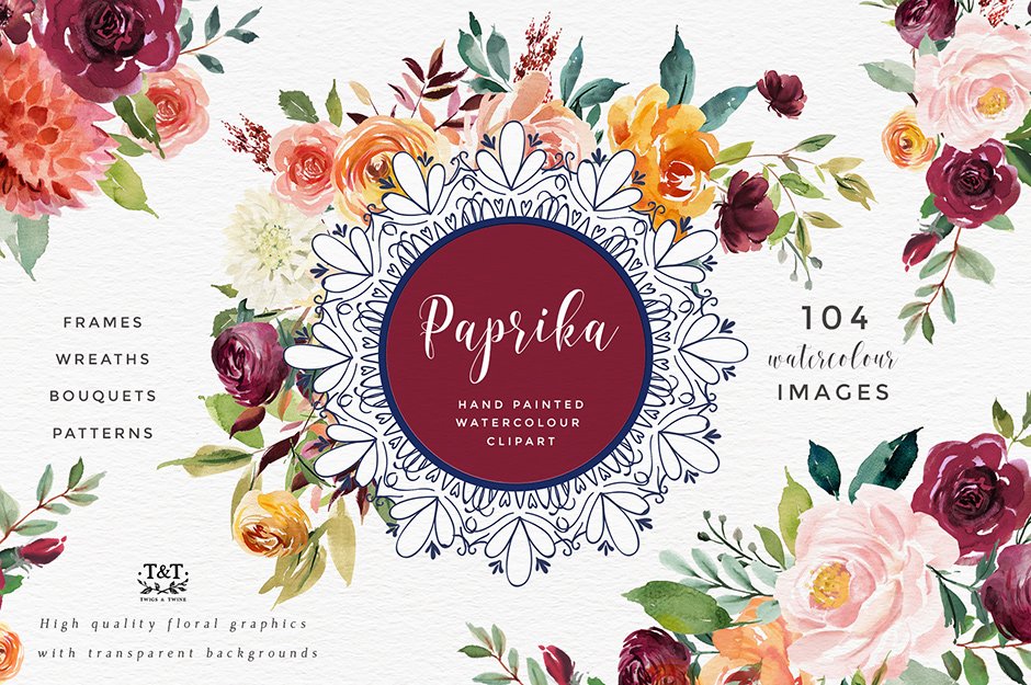 Paprika: Watercolor Flower Clipart
