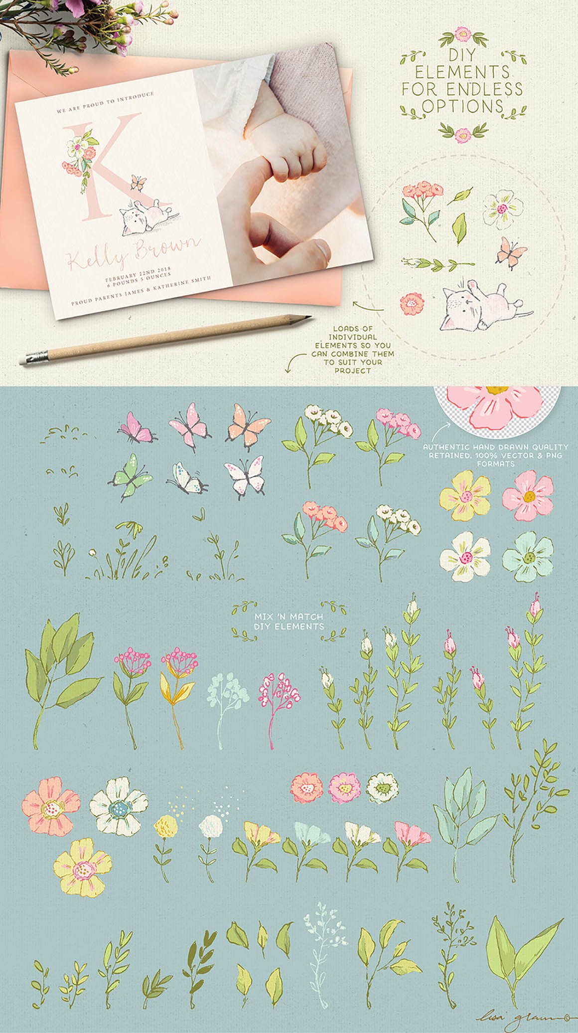 Spring Kittens & Flowers Graphics Bundle