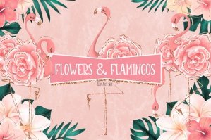 Tropical Flowers & Flamingos