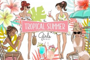Tropical Summer Girls Clip Art