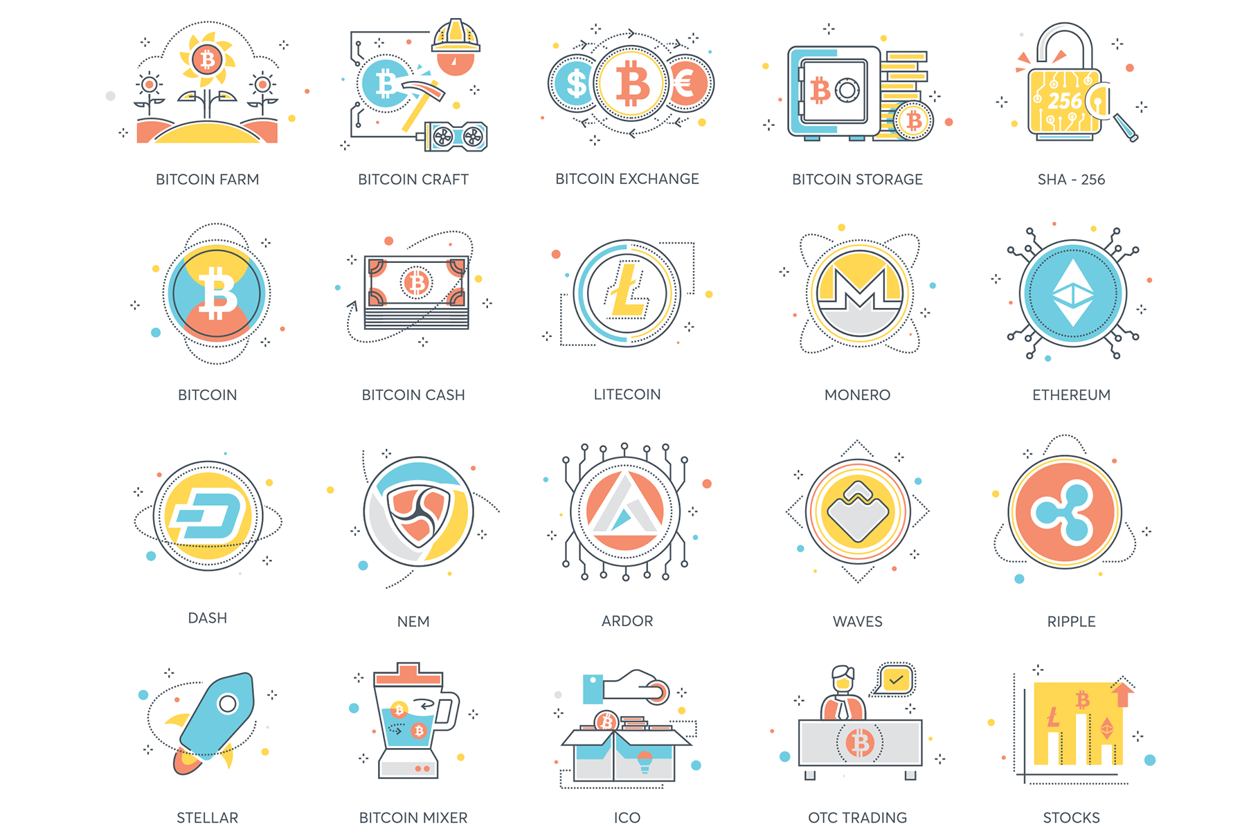 74 Bitcoin & Cryptocurrency Icons