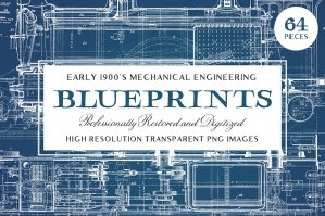 64 Vintage Mechanical Blueprints