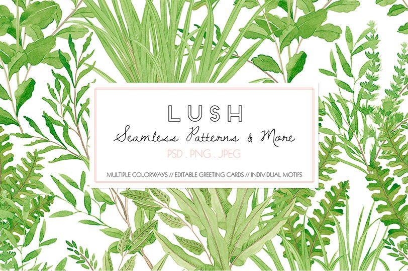 Lush, Fresh watercolor Seamless patterns & Motifs!