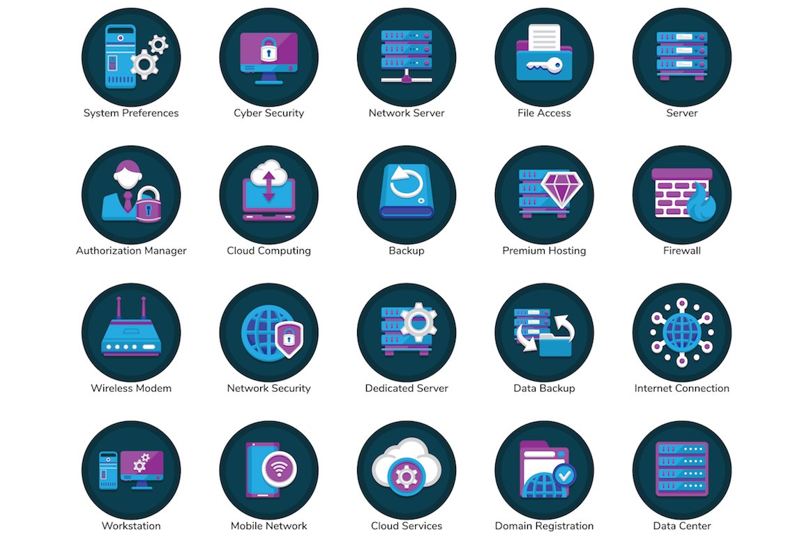 100 Web Hosting Flat Icons