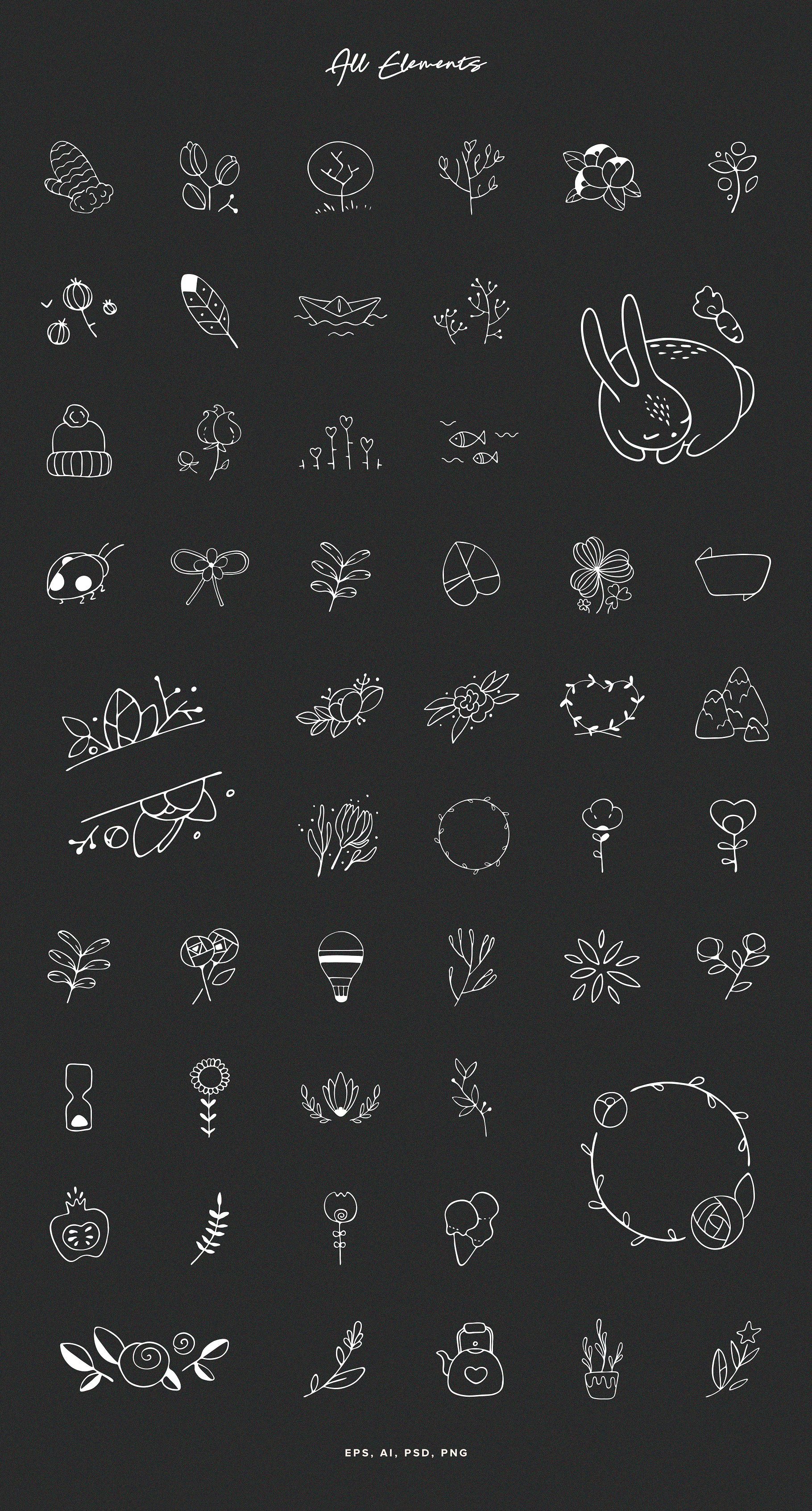 50 Hand Drawn Logo Elements