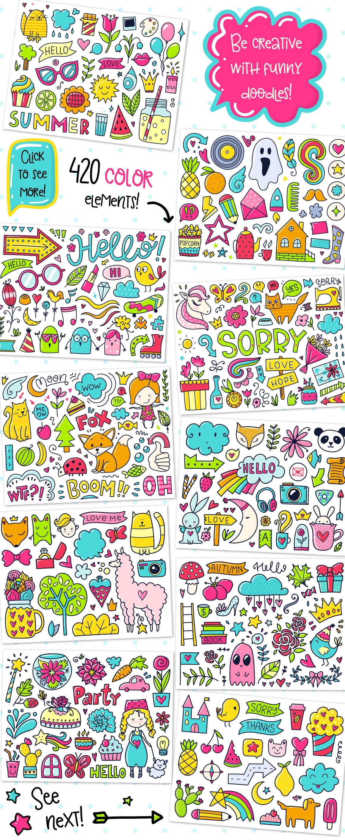 645 Doodles and Patterns - Clipart Set