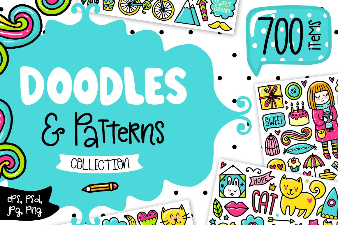 700 Doodles & Patterns - Clipart Set