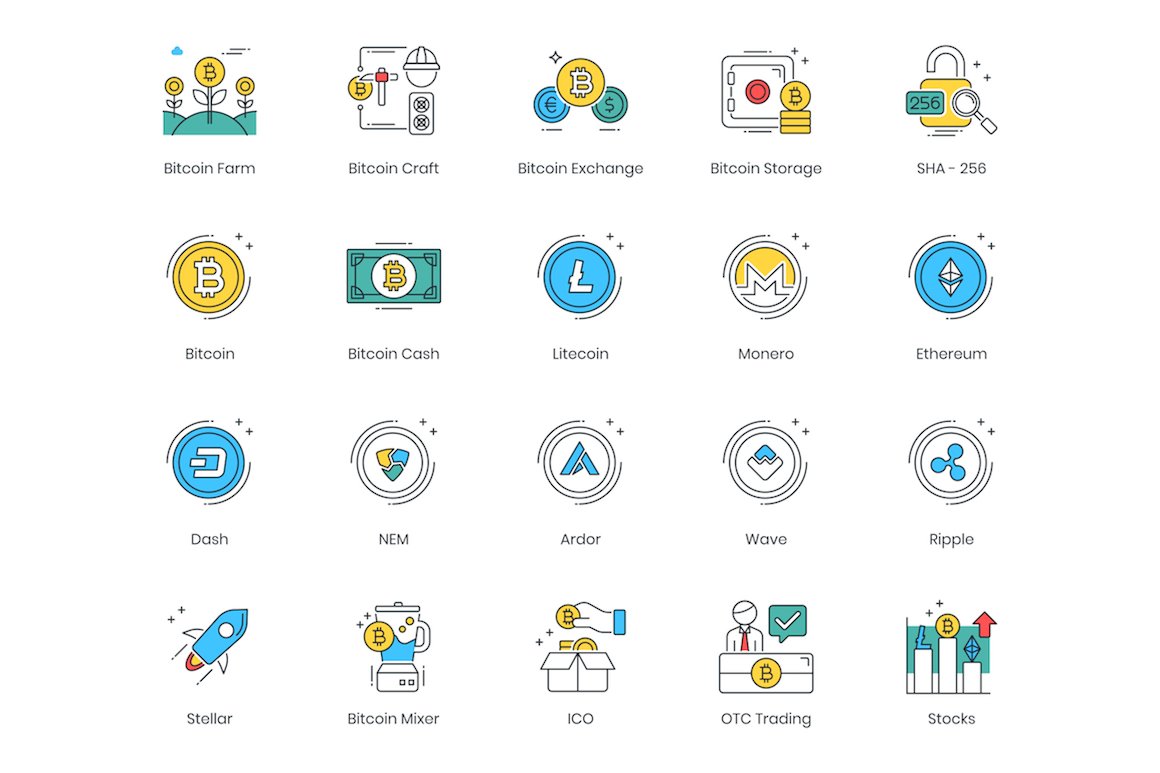 74 Cryptocurrency Modern Icons