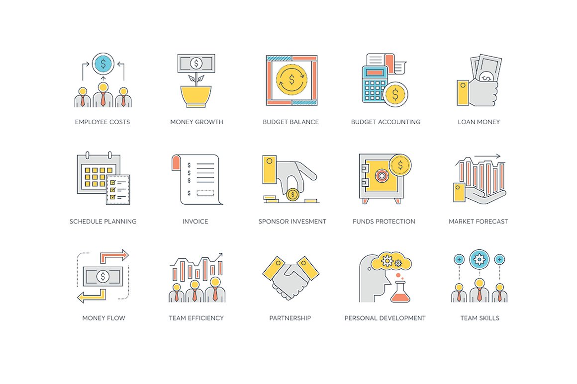 85 Business Color Line Icons