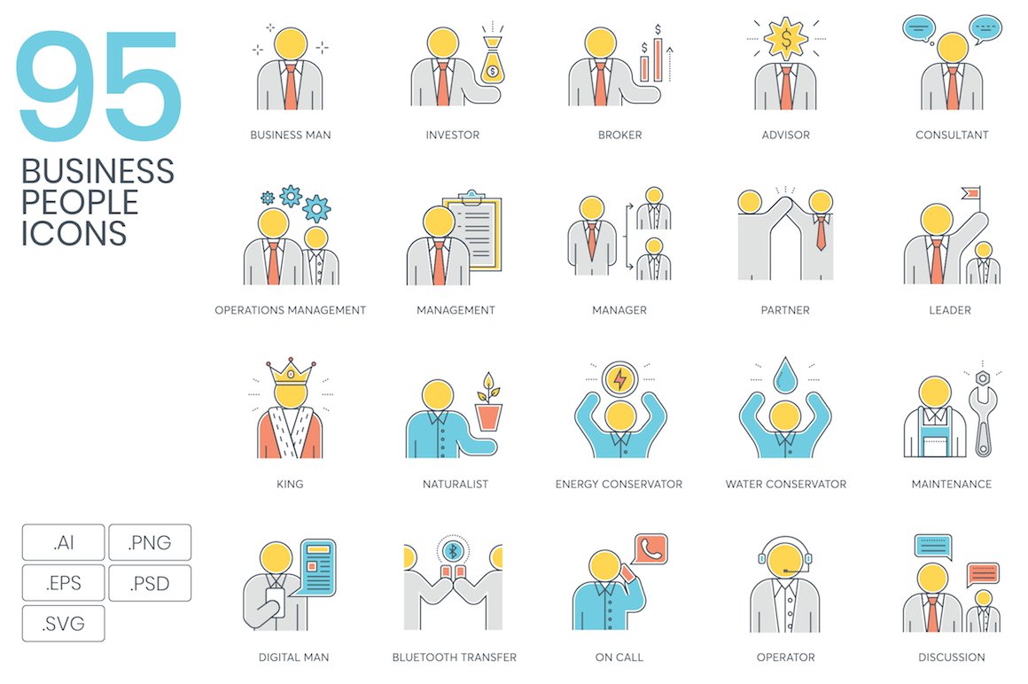 95 Business People Color Line Icons