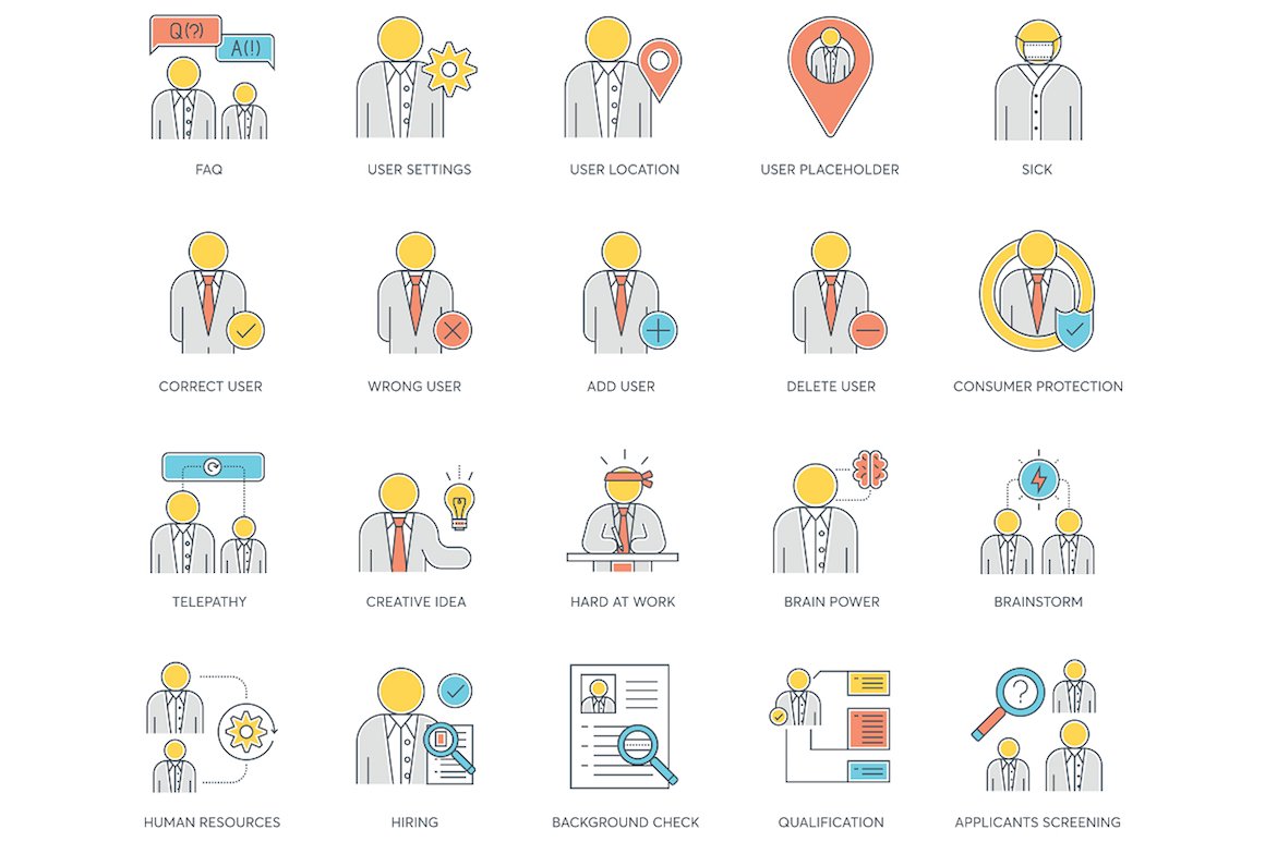 95 Business People Color Line Icons