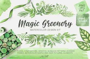 Magic Greenery Watercolor Design Kit