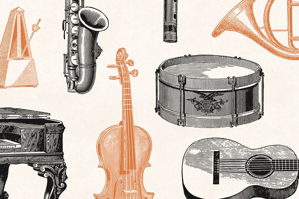Musical Instruments - Engraving Illustration Set