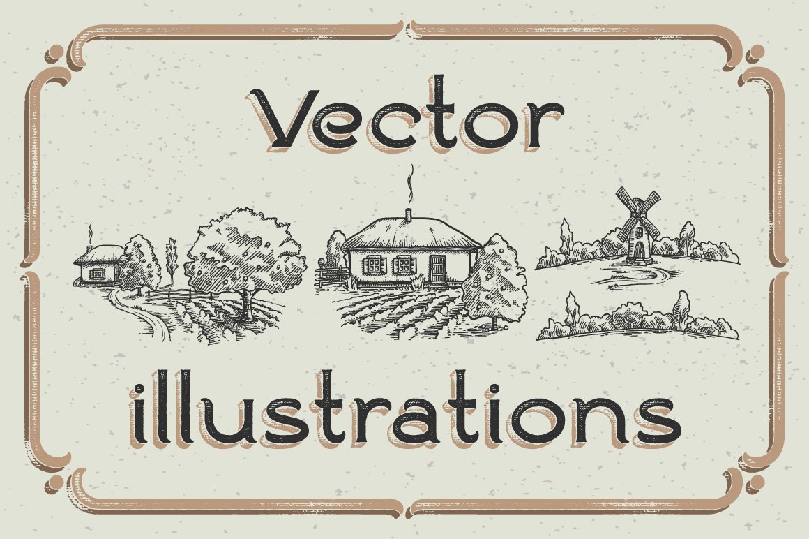 Ranch Vintage Font and Illustrations