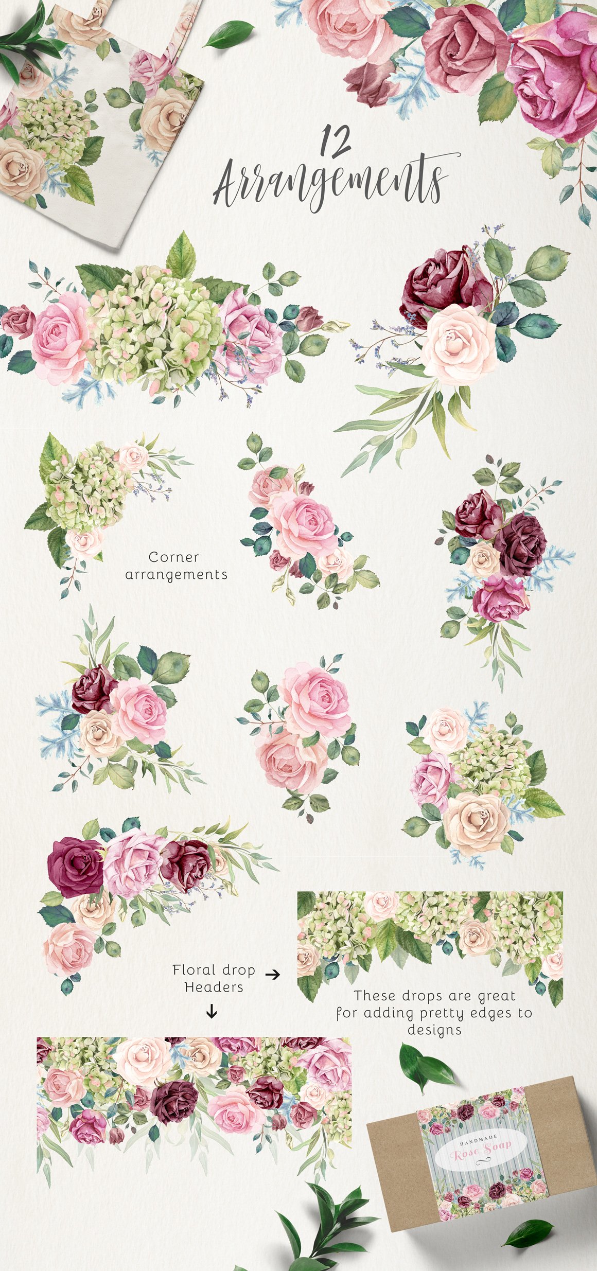 Rose Garden - Detailed Flower Clipart Set