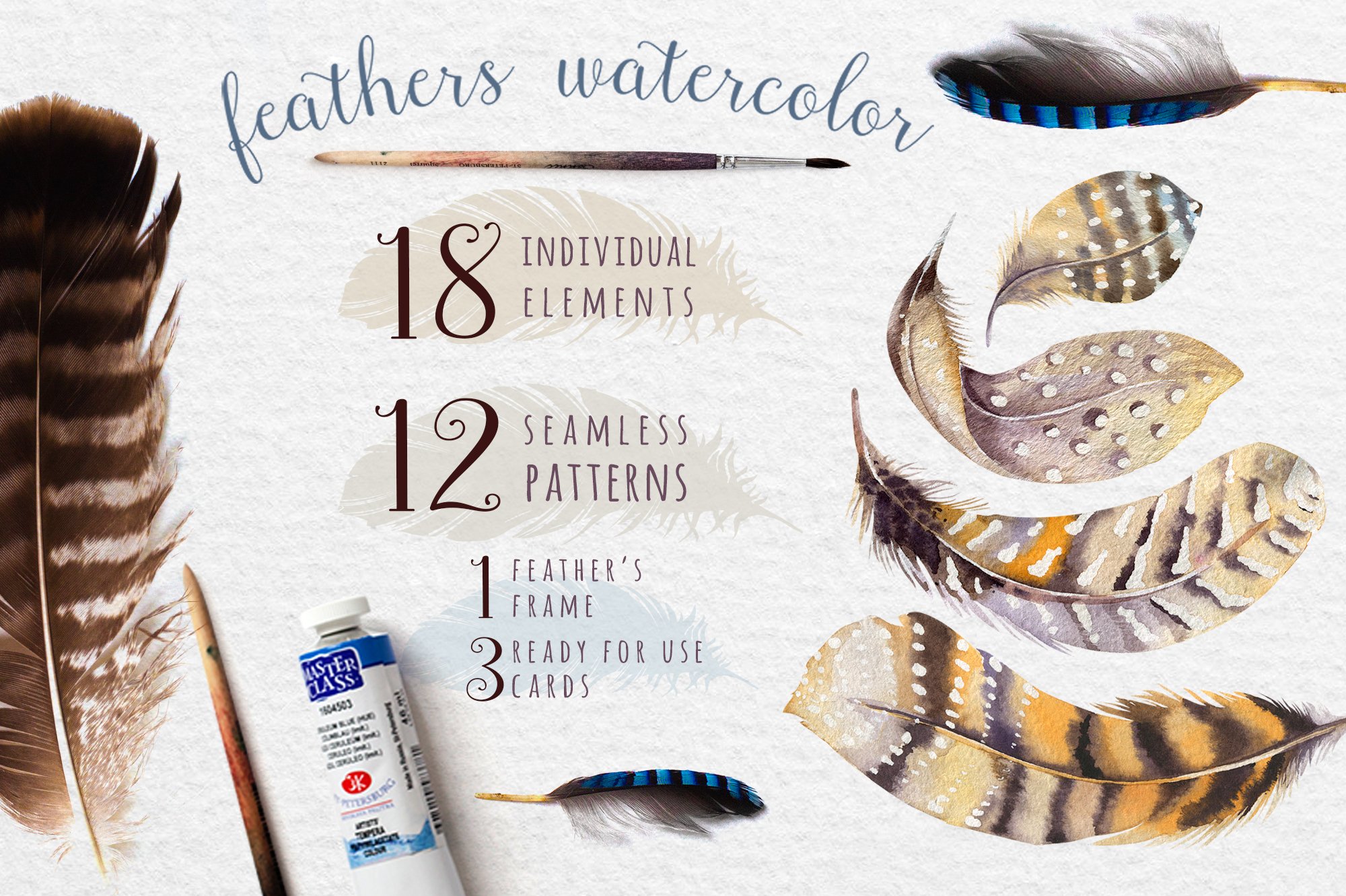 Watercolor Feathers Bundle