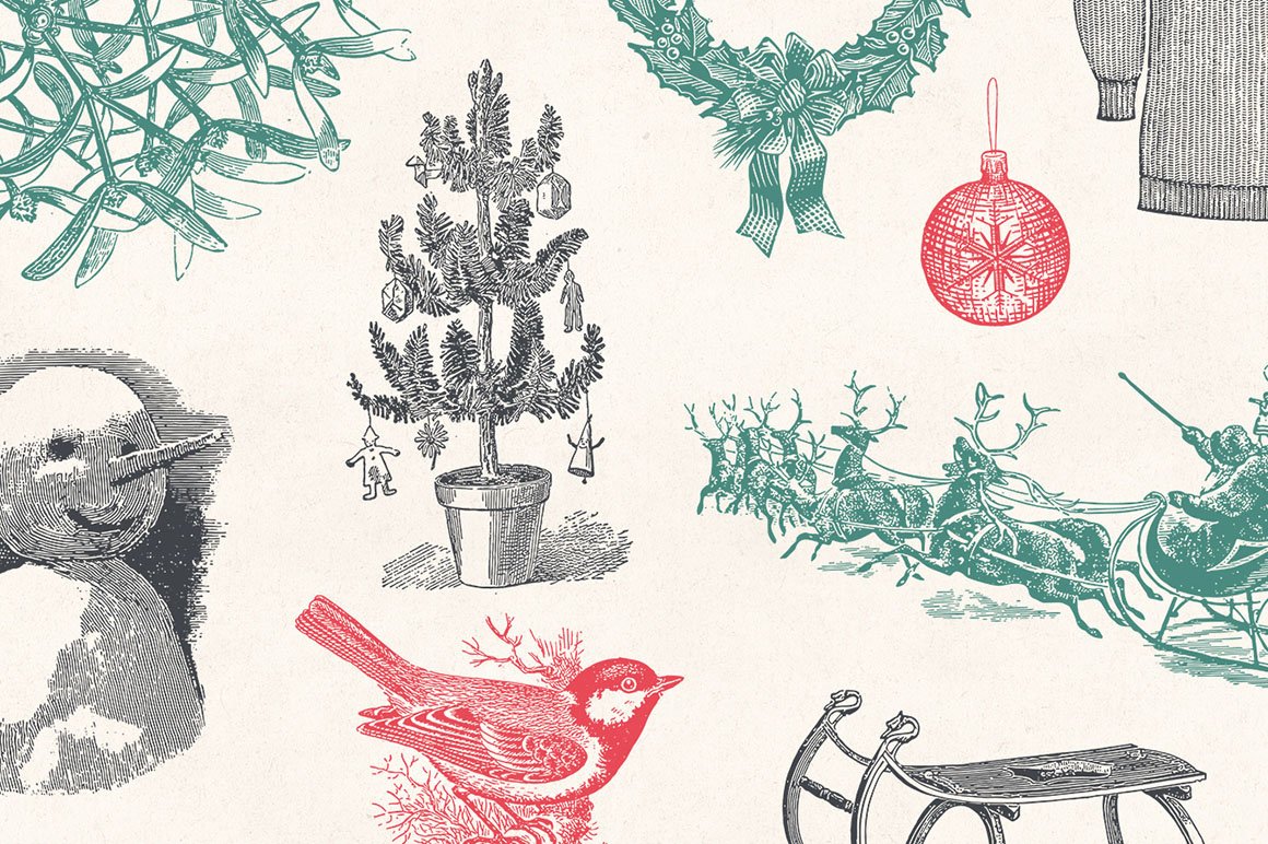 Winter Holidays - Vintage Engraving Illustrations