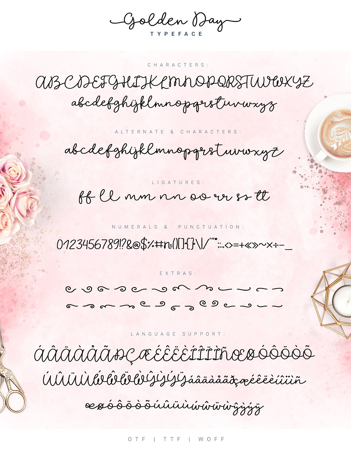 Golden Day Font with Extras and Shapes