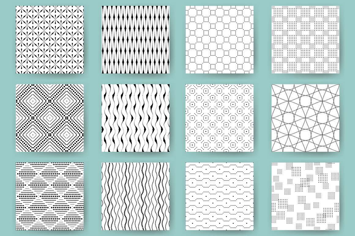 36 Black and White Abstract Seamless Patterns