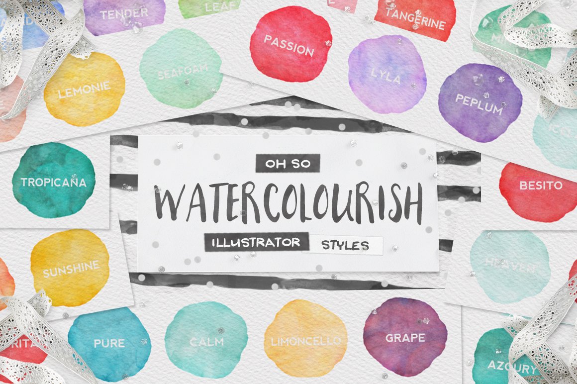 90 Watercolor Illustrator Styles + Extras