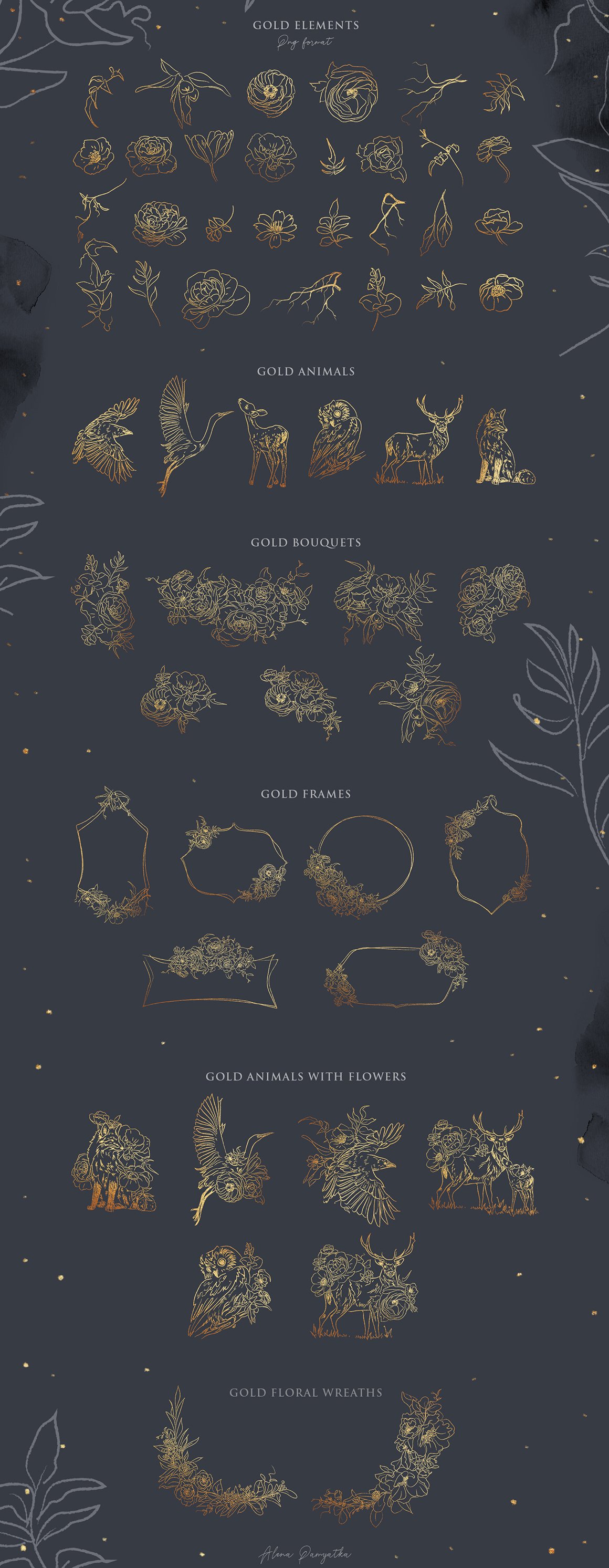 Floral and Animals. Winter Graphic Illustrations.