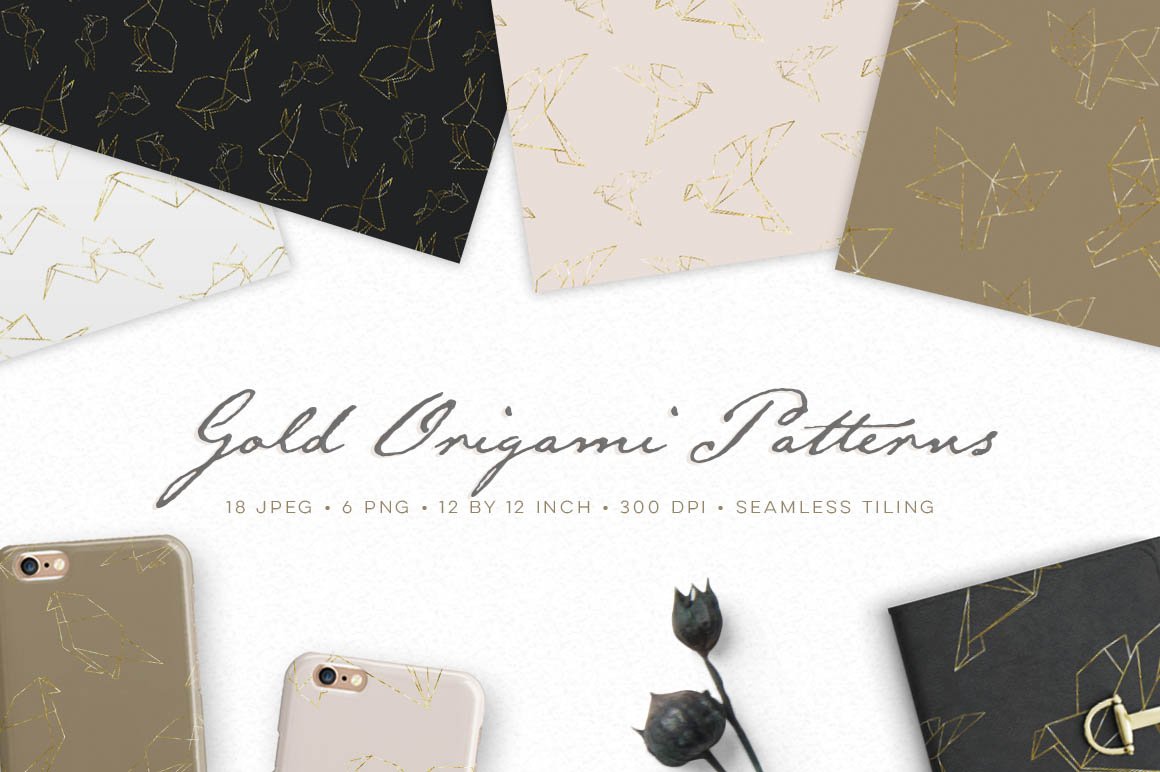 Gold Origami Geometric Pattern Collection